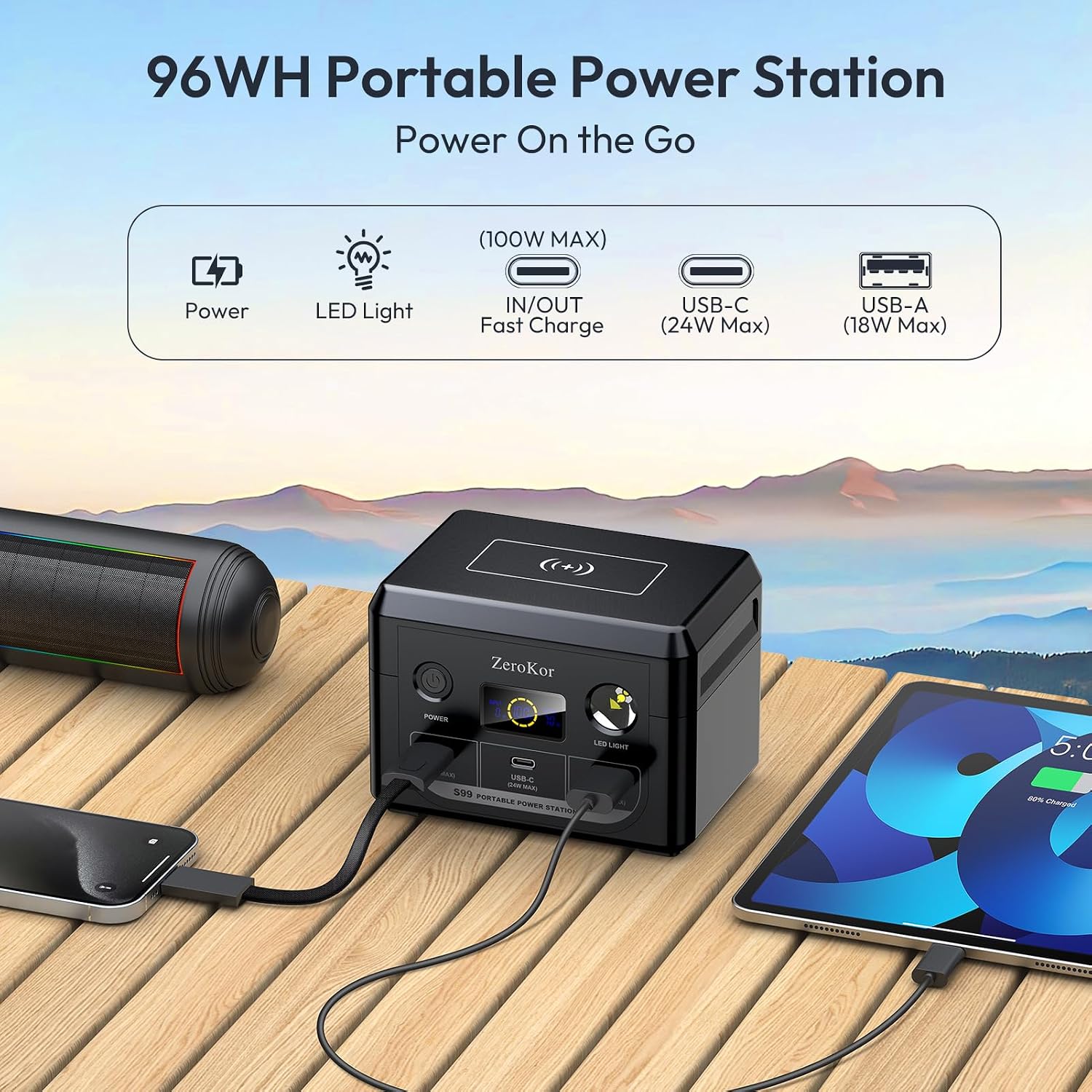Portable Solar Power Station with Foldable Solar Panel 60W, 110V 300W AC Outlet Solar Power Pack Generator with Panels,100W Fast Charging USB C Power Bank for Camping Laptop Smart Devices RV Outdoor