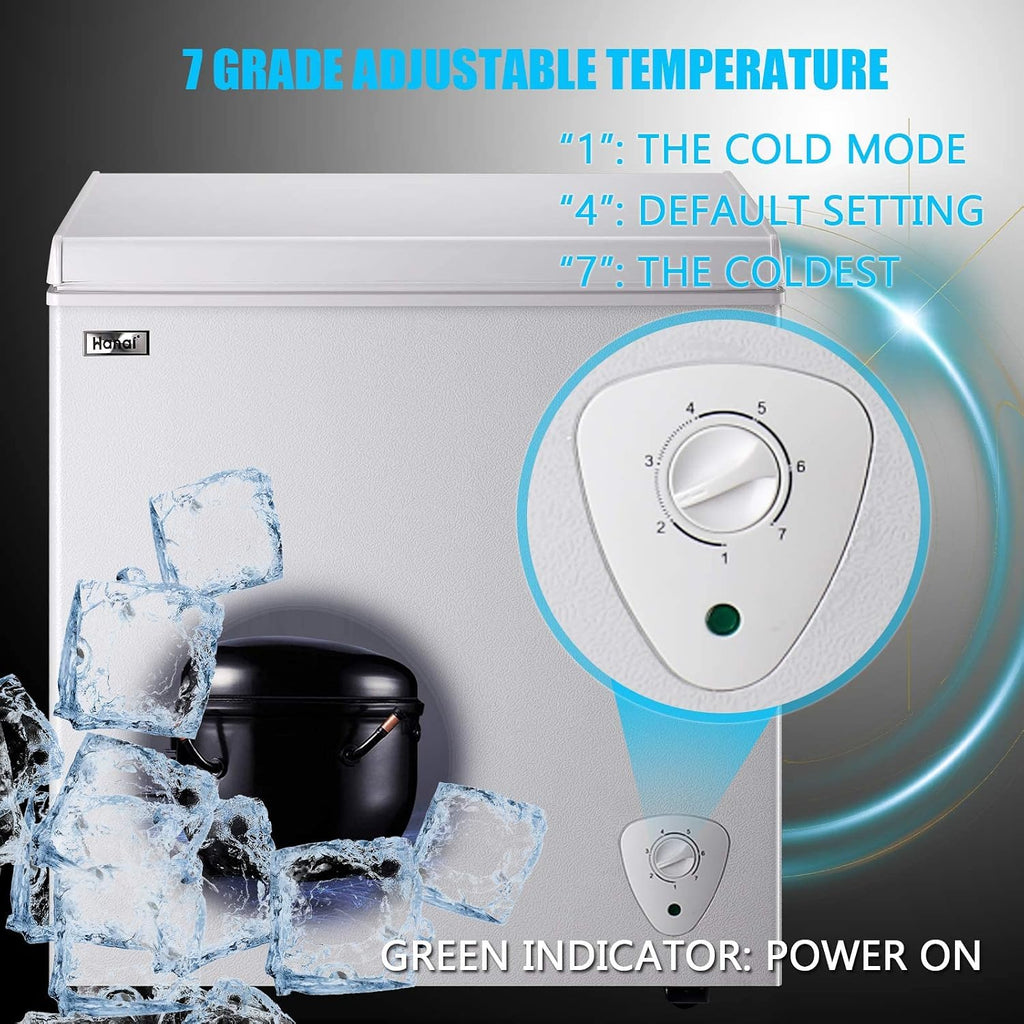 5.0 Cubic Feet Deep Chest Freezer Compact Freezers with Adjustable Thermostat Top Open Door with Removable Storage Basket for Home Kitchen and Bar