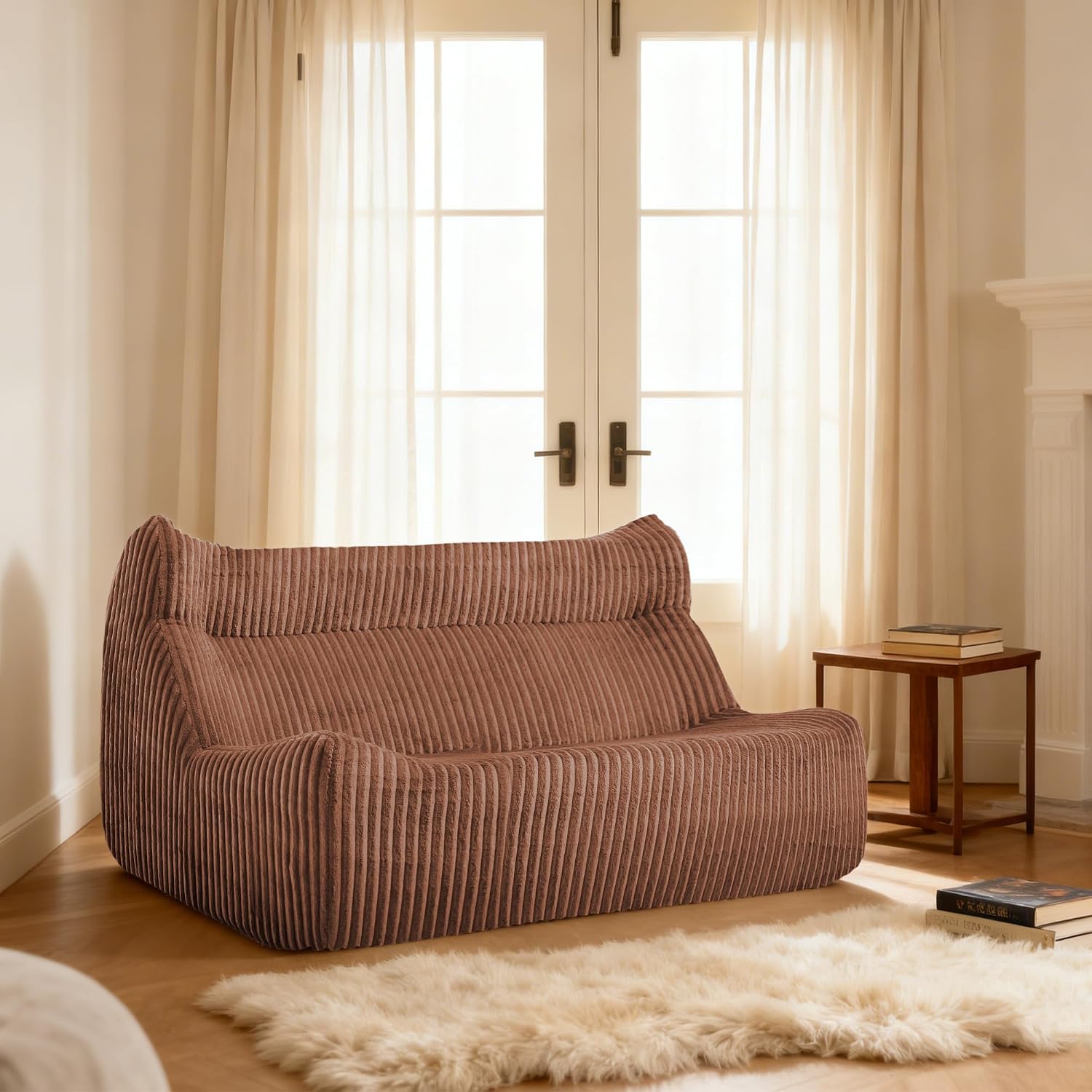 Bean Bag Chairs for Adults, Giant Bean Bag Chairs, Memory Foam Lounge Chair, Comfy Lazy Floor Chair, Bean Bag Sofa for Living Room, Bedroom and Office, Loveseat Bean Bag (Brown)