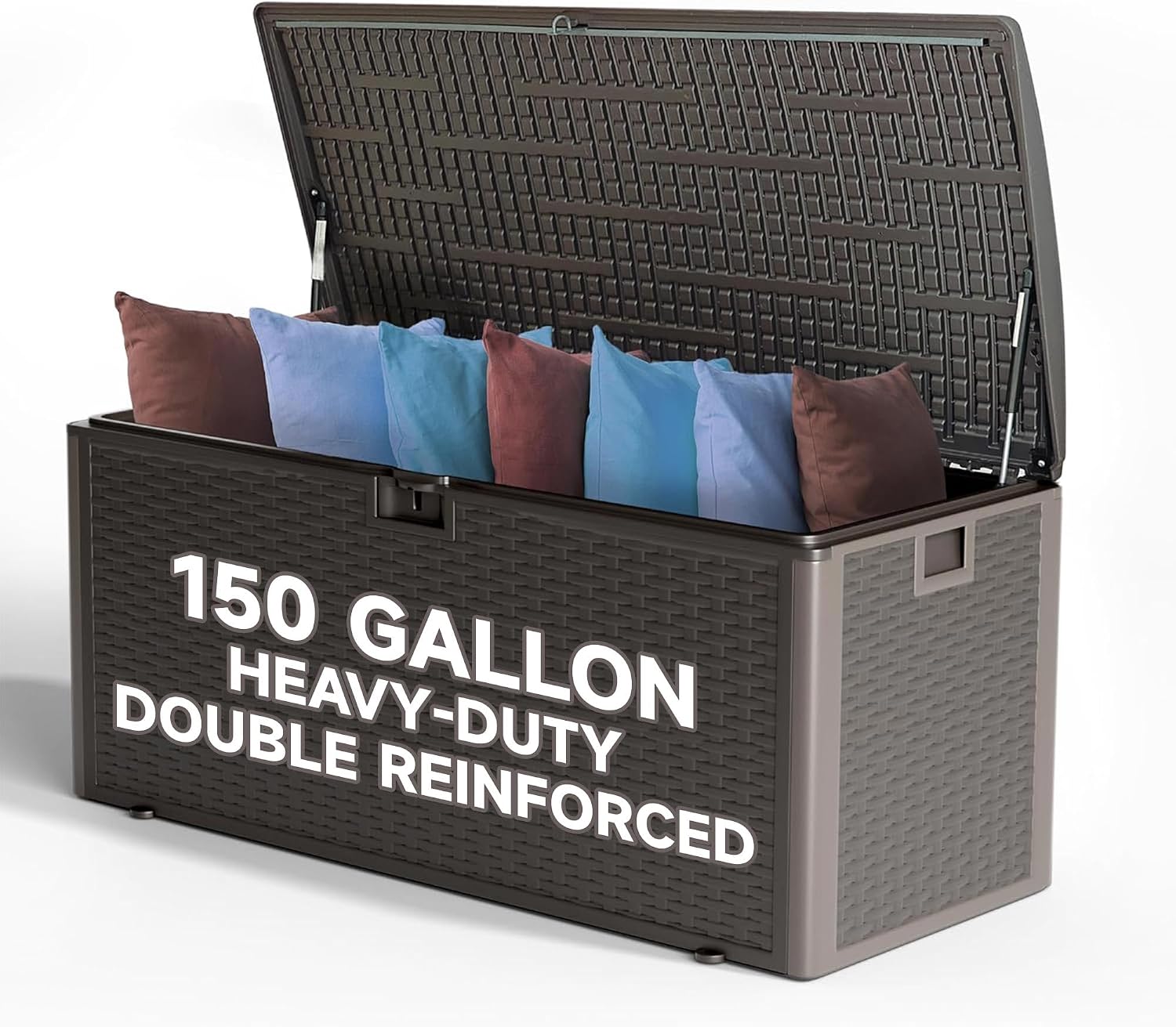 150-Gallon Large Deck Box – Features Lockable, UV-Resistant & Waterproof Double-Layer Resin Construction for All-Weather Outdoor Storage (Brown)