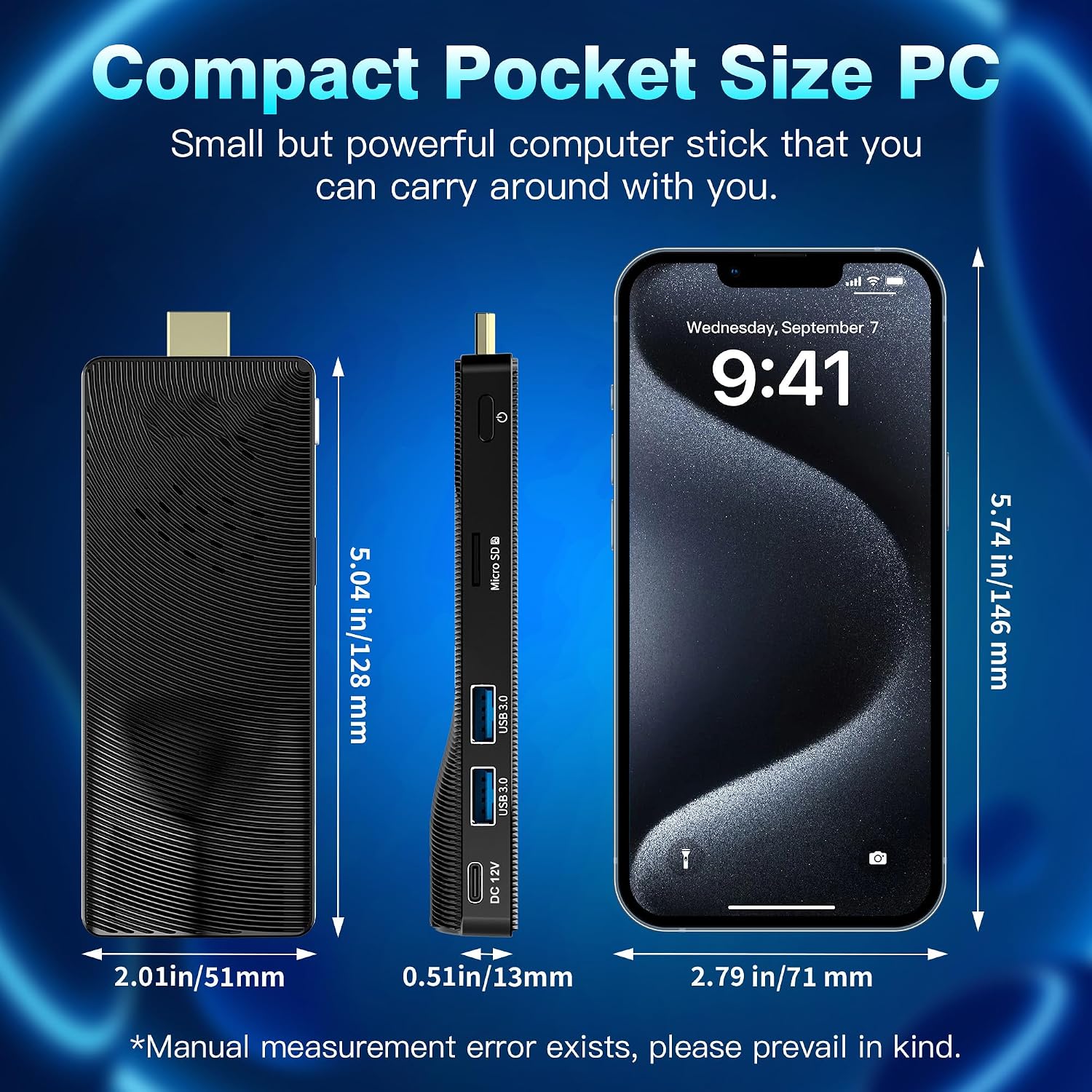 Mini PC Stick, Pentium N4200 4GB 64GB eMMC, Fanless Mini Desktop, Support 4K Monitor Output @30Hz, 1080P Streaming, Gigabit Ethernet, WiFi BT 5.0, USB3.0 x2 for Business/IOT/Home
