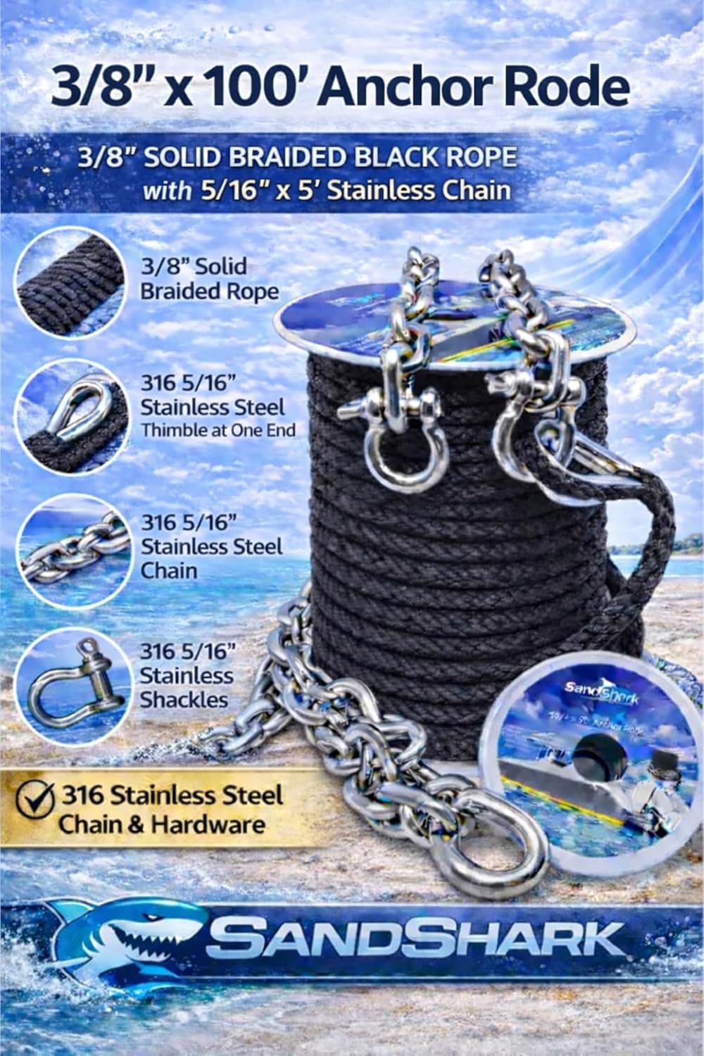 SandShark Premium Fluke Anchor-Retractable Shaft Easy Storage-Aluminum Pontoon Boat Anchor, Jet Ski Anchor. Boats<30 ft. Sand Anchor for Boat, Boat Anchor.