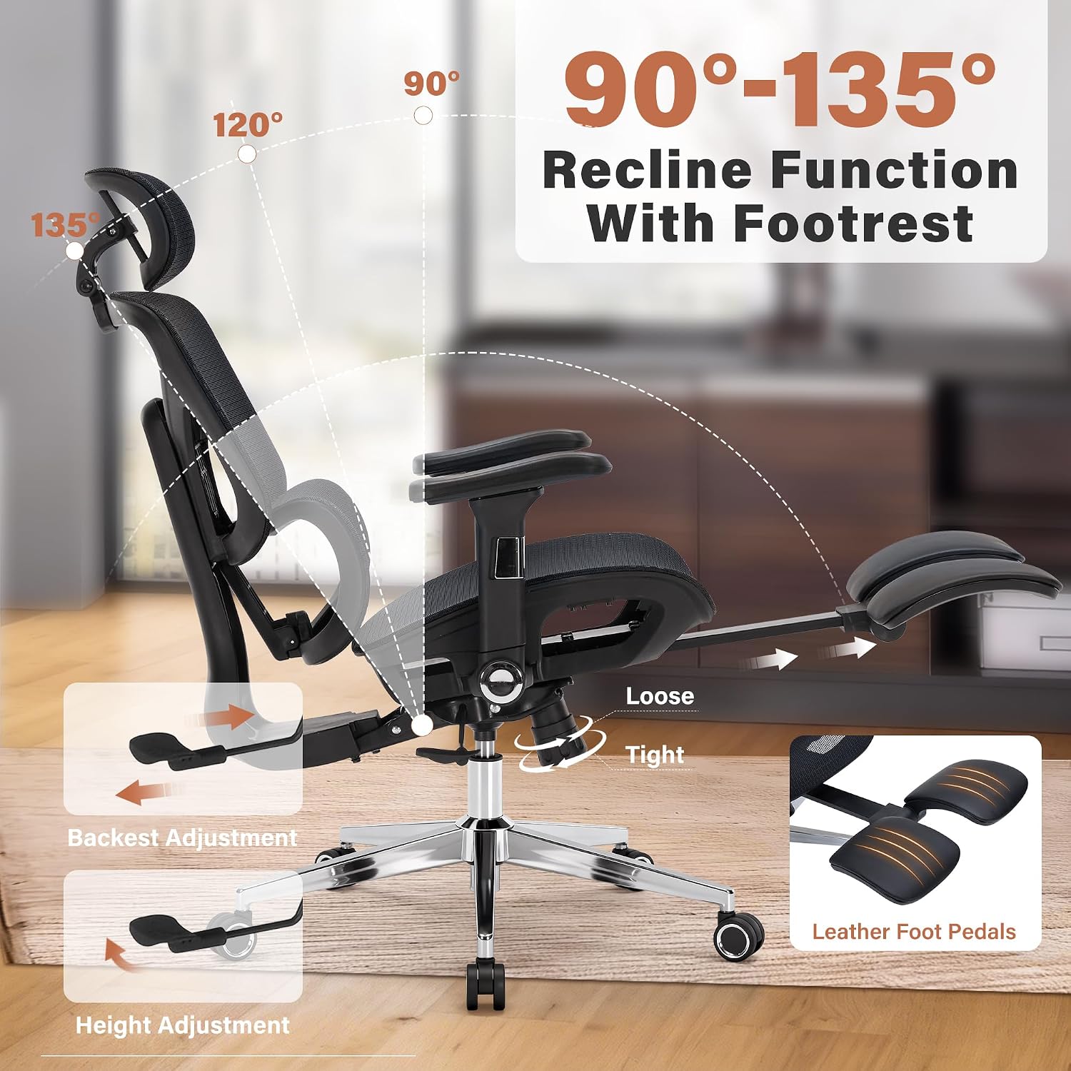 High Back Mesh Ergonomic Office Chair with 3D Lumbar Support, Adjustable Headrest & Backrest, 5D Armrests, Footrest, Swivel Computer Desk Chair with Heavy Duty Metal Base, 400lbs Weight Capacity