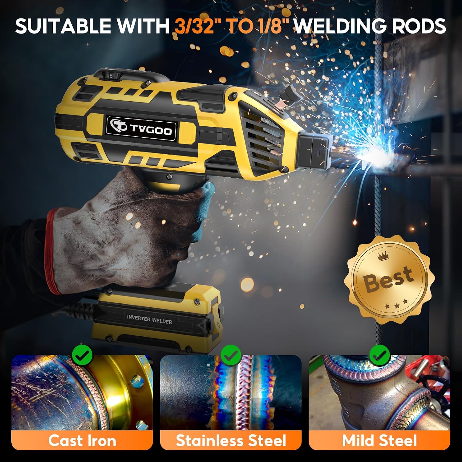 Portable Handheld Welding Machine - 110V IGBT Inverter Handheld Welder, 20-120A Portable ARC Welder with 5 Variable Current Adjustments,Hot Start & Anti-Stick for 3/32'-1/8' Welding Rods(Yellow)