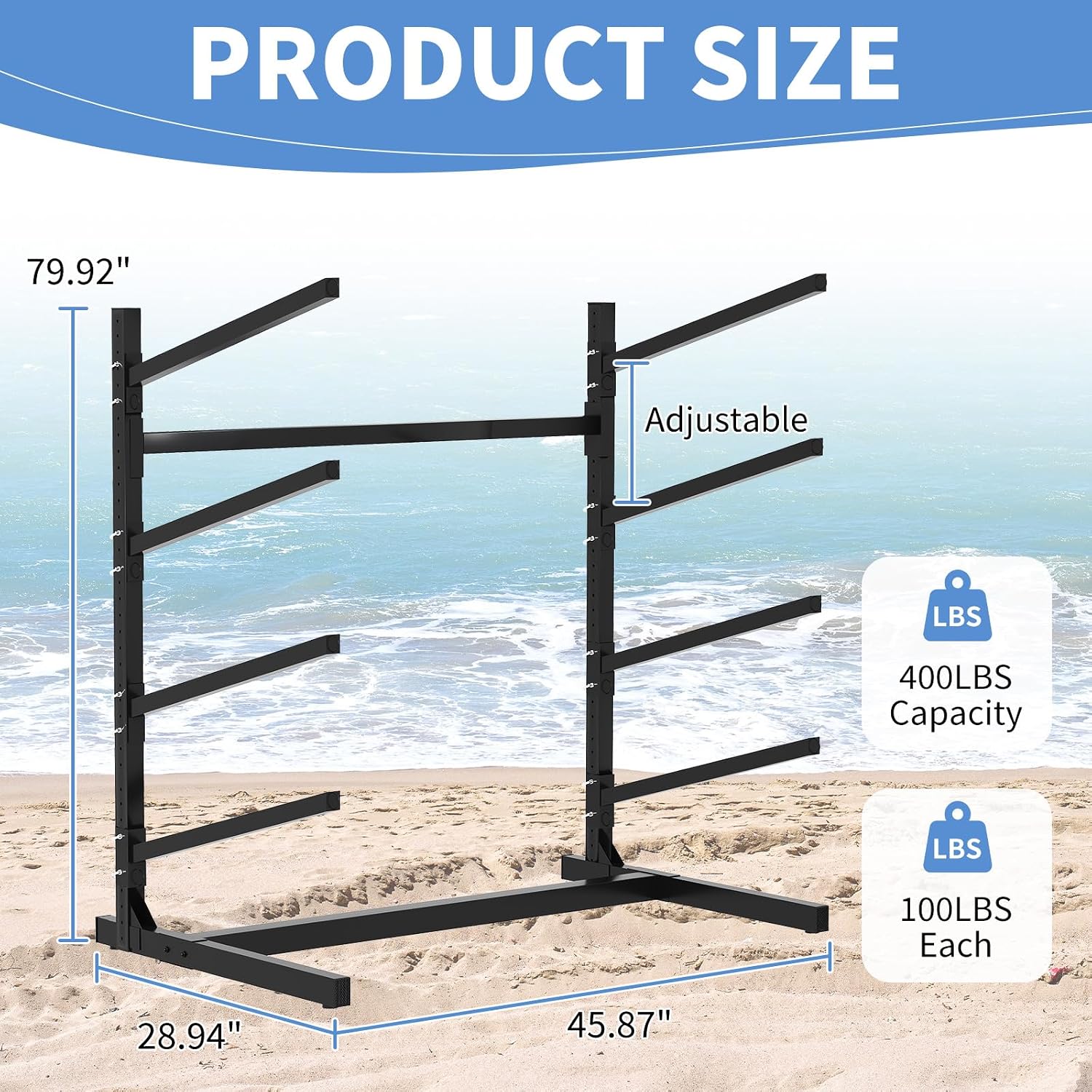 AQY Kayak Storage Rack,Heavy Duty Steel Adjustable Freestanding Kayak Stands with Wheels for Garage and Outdoor Storage,Storage Rack for Kayak, Canoe, Surfboard and Paddleboard
