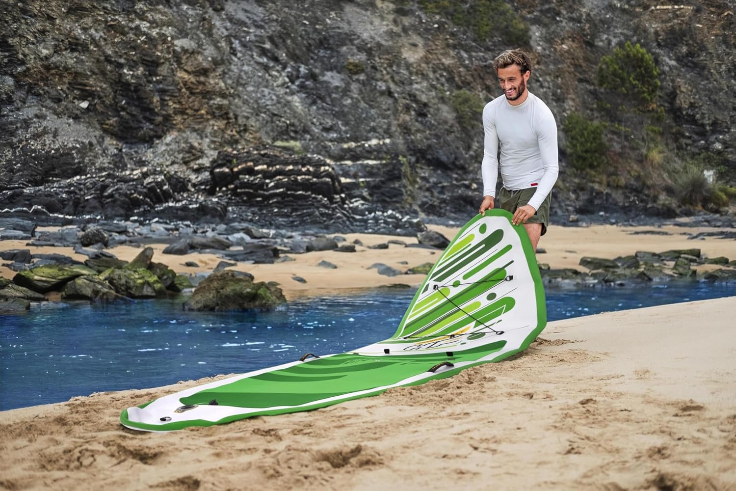 HYDRO FORCE Bestway Freesoul Tech Convertible SUP Set, Inflatable Stand Up Paddle Board with Seat, Green, 11ft 2'