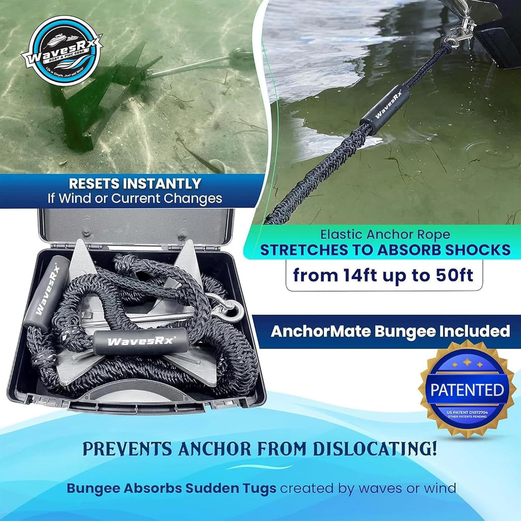 WAVESRX TriAnchor - Stainless Steel Folding PWC & Boat Anchor | Sets Instantly for Effortless Boat & Jet Ski Anchoring | Compact Patent-Pending Design Grips Better Than Plow, Fluke or Box Anchor
