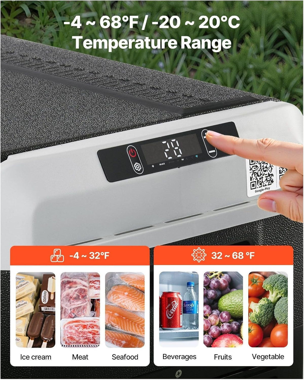 12 Volt Car Refrigerator 52.8QT, Portable Car Fridge Freezer -4°F~68°F, Electric Cooler for Camping, Travel, RV, 12/24V DC & 110-240V Compressor
