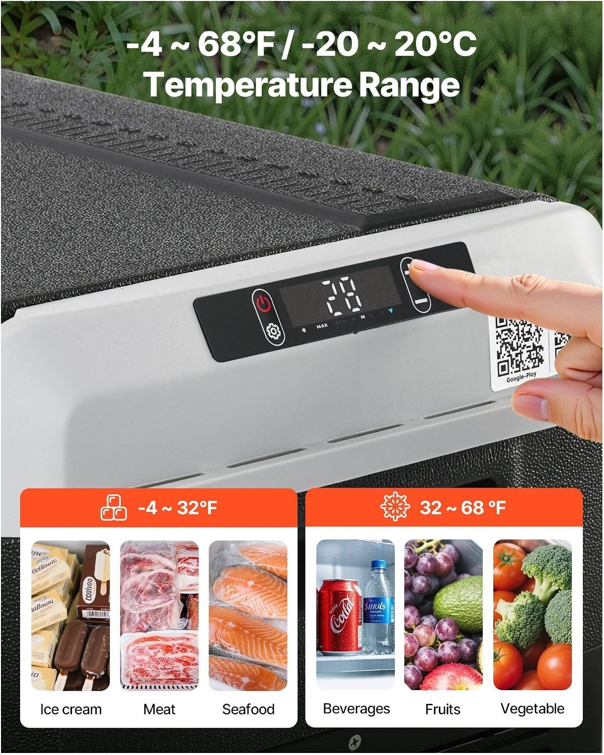 12 Volt Car Refrigerator 52.8QT, Portable Car Fridge Freezer -4°F~68°F, Electric Cooler for Camping, Travel, RV, 12/24V DC & 110-240V Compressor