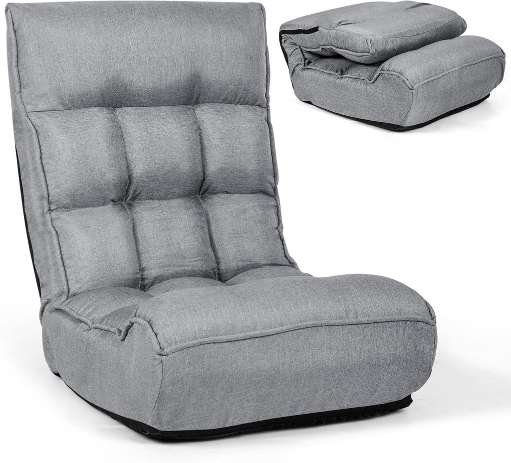 Moccha Folding Floor Chair, Adjustable Sofa Chair with 5-Position Headrest & 4-Position Backrest, Floor Gaming Chairs with Thicken Cushion, Padded Chaise Lounge for Bedroom, Living Room, Gray