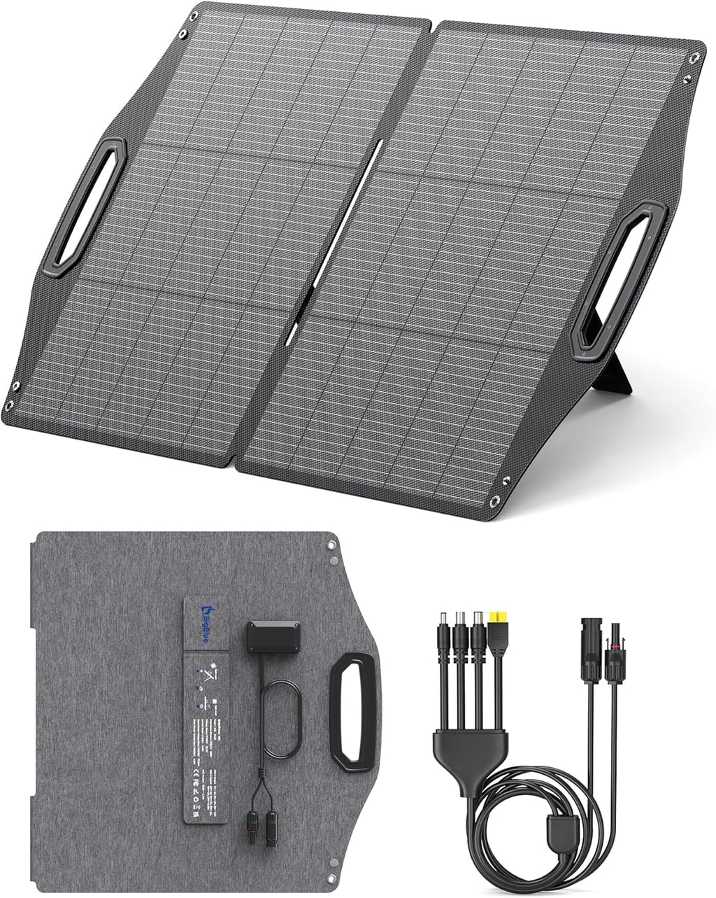 BigBlue 100W Solar Panel w/USB-C(45W PD)+USB-A(Fast Charging 18W) & MC-4 Ports, IP68 Waterproof, Camping Essentials, Folding Portable Solar Charger w/Kickstand for Power Stations, Phones, Tablets
