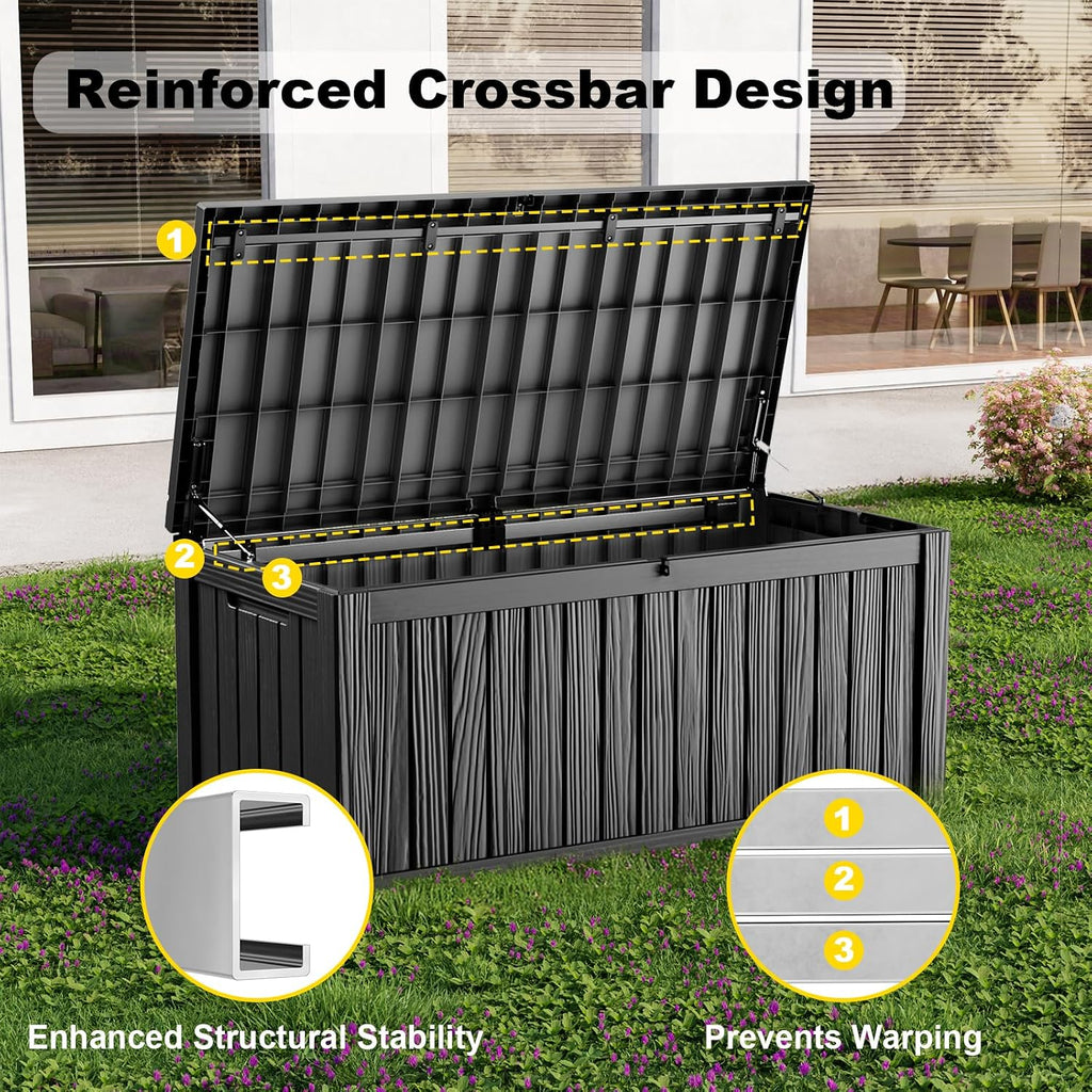 150 Gallon Deck Box Large Outdoor Storage Box Waterproof for Patio Furniture,Outdoor Cushions,Garden Tools and Pool Supplies,Weatherproof(Black,150Gallon)