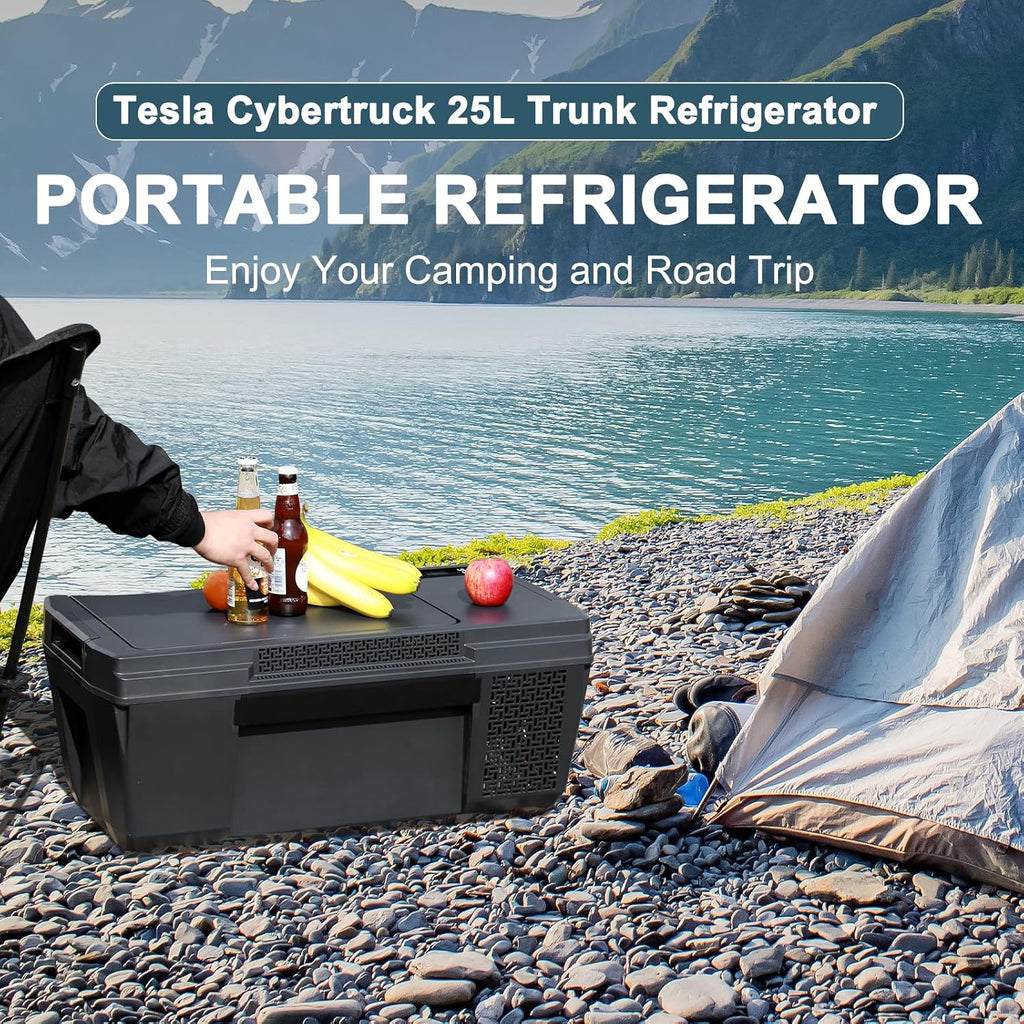 Tesla Cybertruck 25L Trunk Refrigerator with APP Control Truck Storage Cooler Outdoor Fridge, 12/14 Volt Car Fridge Trunk Portable Freezer for Camping Tailgating Road Trip Home