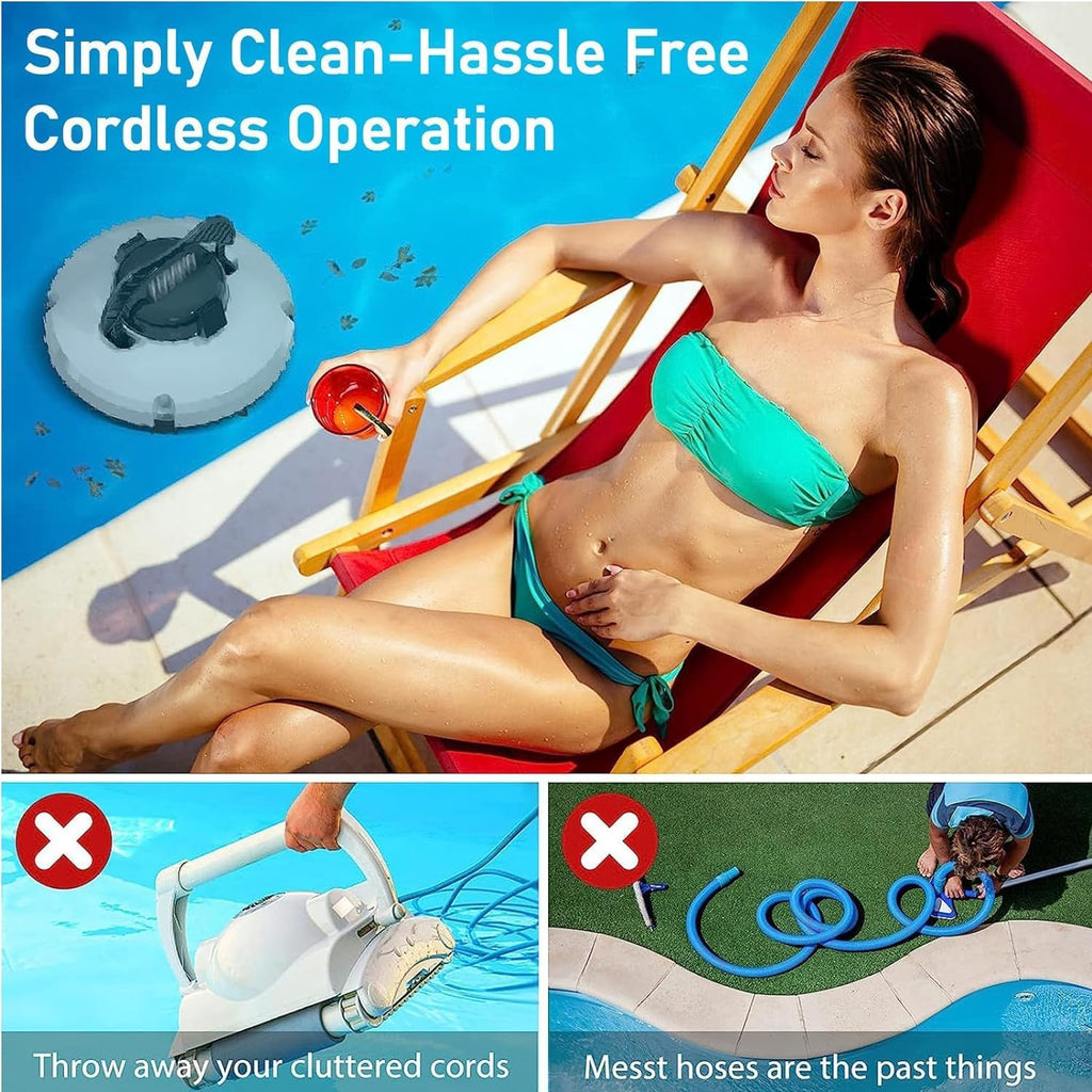Cordless Robotic Pool Cleaner, Automatic Pool Cleaning Robot with Ultrafine Filter - Suitable for Pools Up to 860 Sq Ft - Smart Pool Cleaner - Pool Surface Vacuum Cleaner