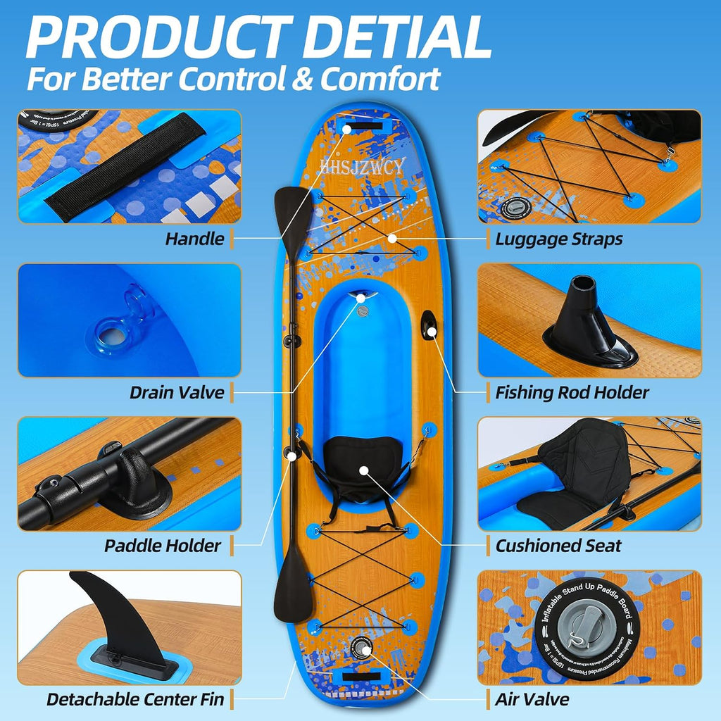 Inflatable Kayak with Detachable Seat,10'x34''x8''Stand Up Paddle Board for Adults & Youth,SUP-Kayak Set for Fishing,Touring Kayaks