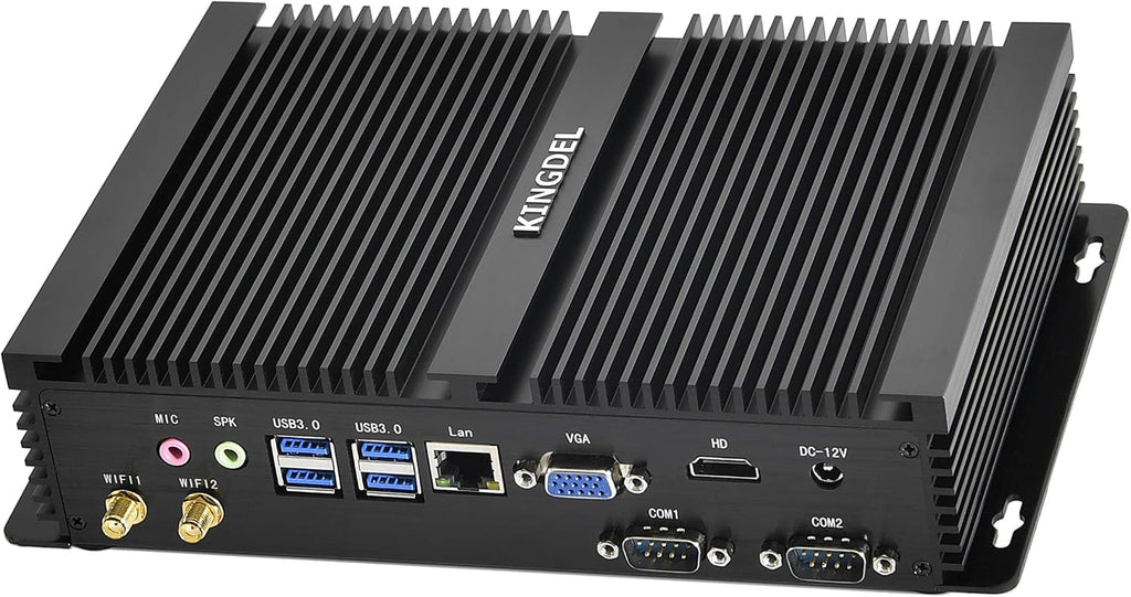 KINGDEL Fanless Mini PC, 4 Cores i5 8th Gen. CPU with Pre-Installed, 8GB DDR4 RAM 128GB SSD, 4K: 4096x2304, 2xCOM RS232, 4xUSB 3.0, HD Port, VGA Metal Case