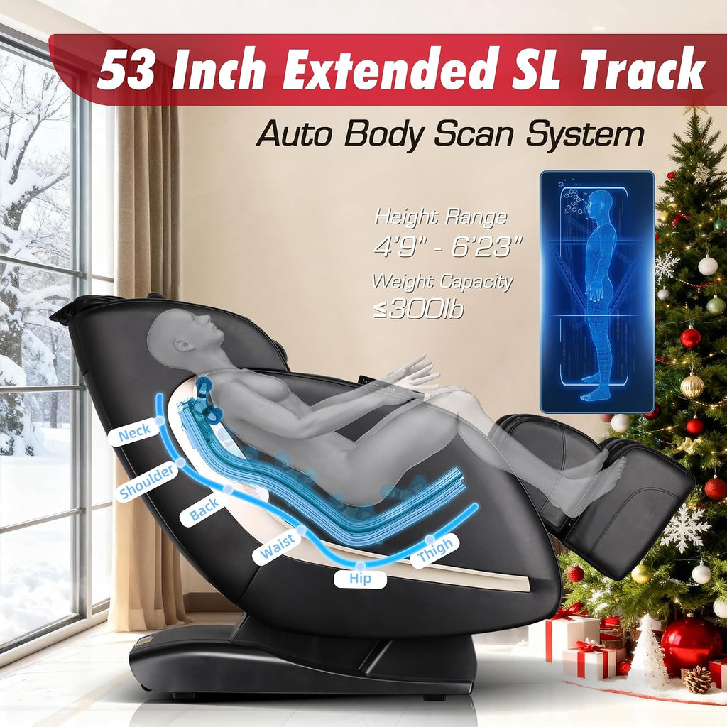EASPEARL 2026 Massage Chair Full Body,SL-Track,165°Zero Gravity Massage with Full Body Heat,APP Control,Airbags,Bluetooth Speaker,12 Auto Modes,3-Row Foot Rollers,Body Scan(Black)