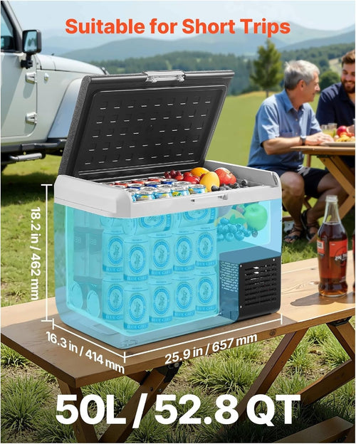 12 Volt Car Refrigerator 52.8QT, Portable Car Fridge Freezer -4°F~68°F, Electric Cooler for Camping, Travel, RV, 12/24V DC & 110-240V Compressor