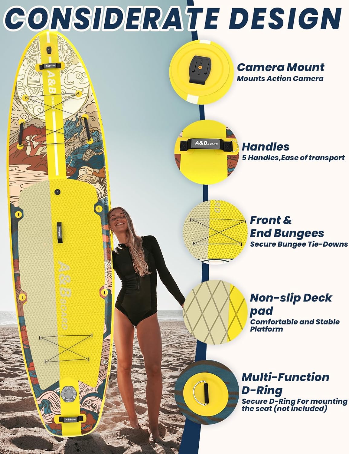 ABBOARD Inflatable Stand Up Paddle Board - Extra Wide Fishing Paddleboard with Sup Accessories Youth/Adults