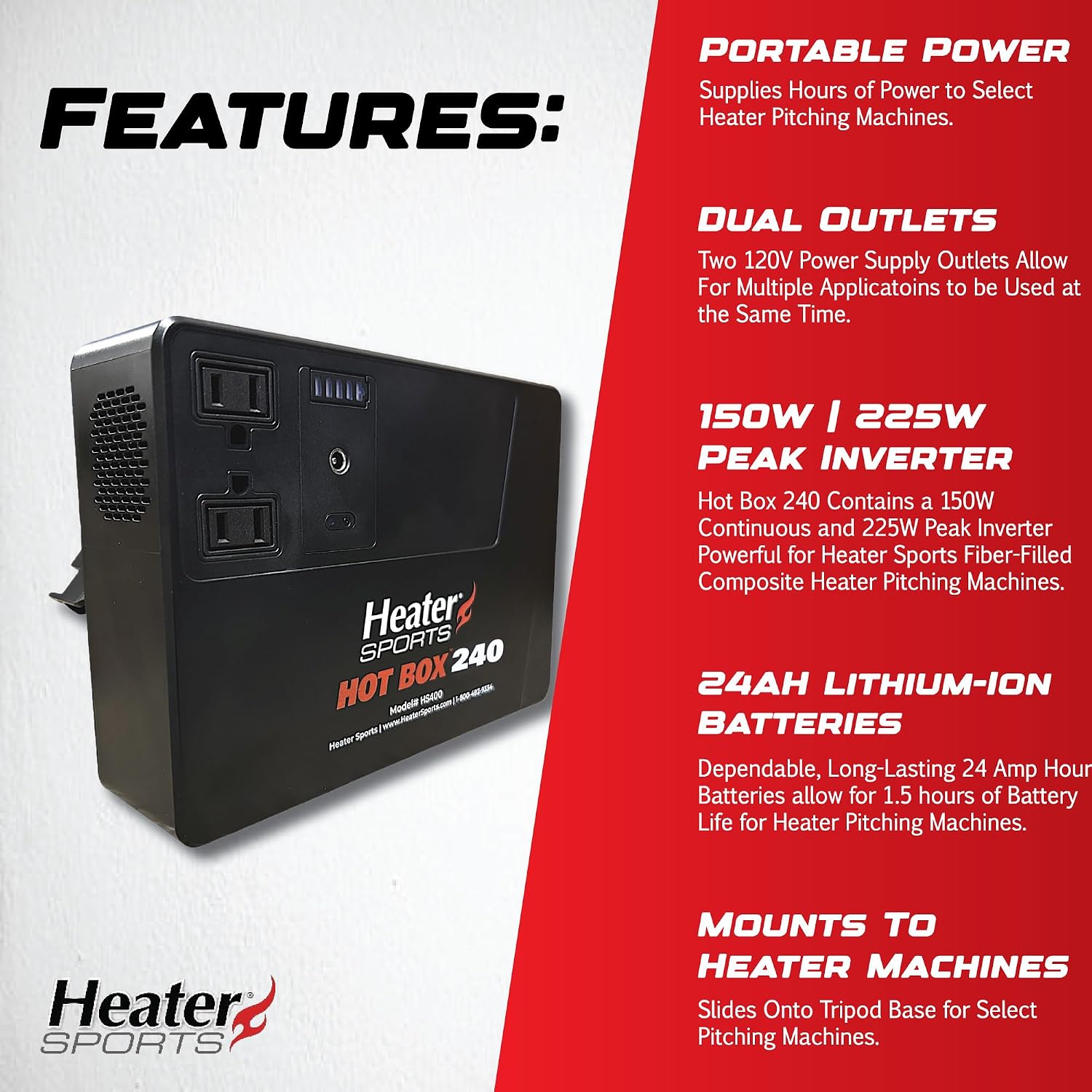 Heater Sports Hot Box 240 Portable Power Supply to Supply Power to Select Pitching Machines for Up to 1.5 Hours Run Time
