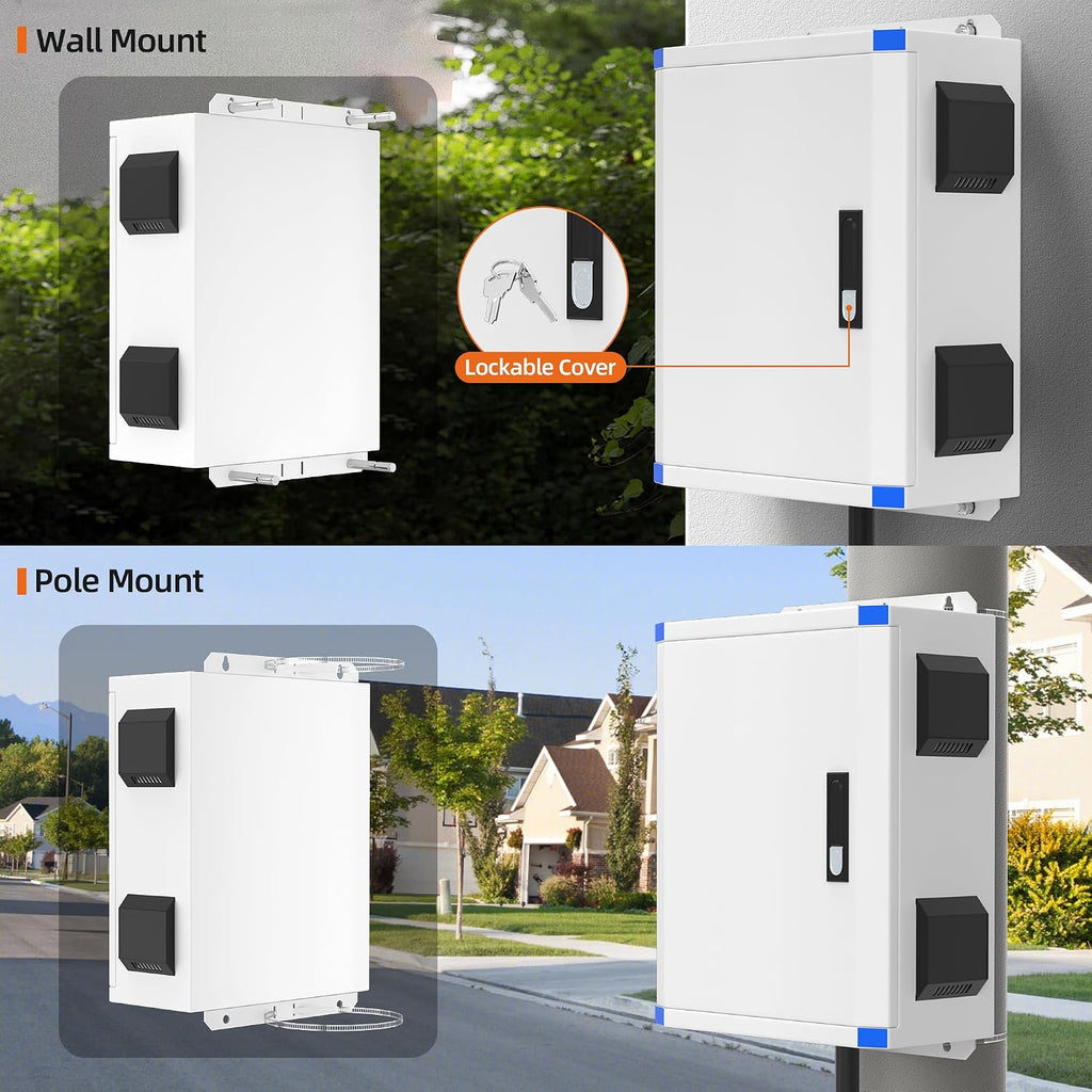 Joinfworld Outdoor Electrical Box 19.7'x15.7'x7.9' Metal Waterproof Vented Nema Enclosure with 12V Fan, Stainless Steel Junction Box with Cold Rolled Steel Plate Hinge Connection Din Rail