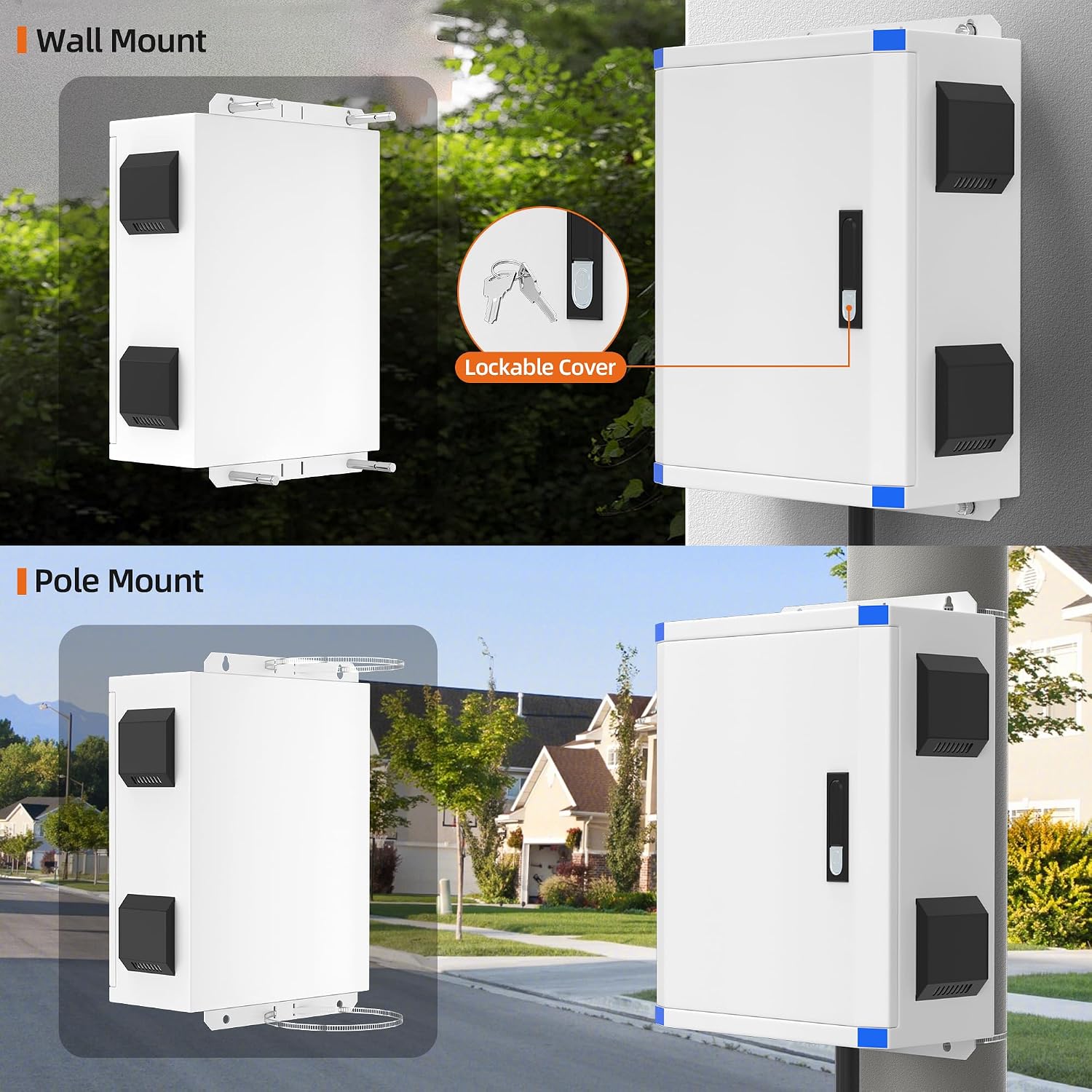 Joinfworld Outdoor Electrical Box 19.7'x15.7'x7.9' Metal Waterproof Vented Nema Enclosure with 12V Fan, Stainless Steel Junction Box with Cold Rolled Steel Plate Hinge Connection Din Rail