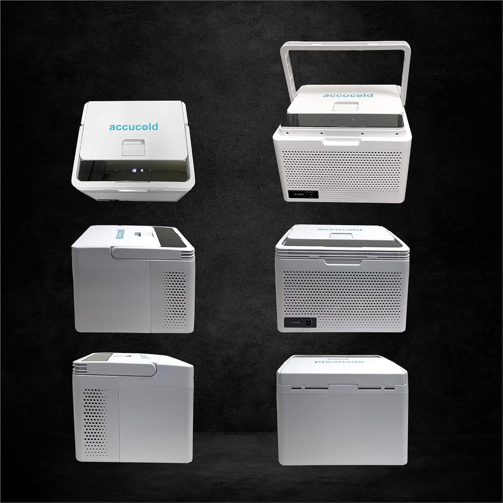 Accucold MOMCUBE™ Portable Refrigerator/Freezer for Breast Milk, 12/24V DC Power Cord, 100-240V AC Standard Wall Outlet, Cooling Range -20℃ to 20℃/-4℉ to 68℉ for Truck, Van, RV, Camper, SUV, Boat