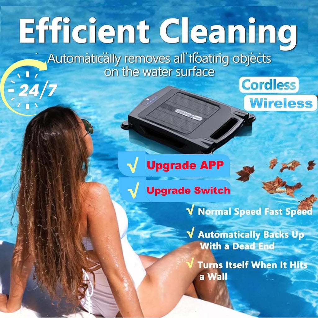 Upgrade App Solar Powered Automatic Robotic Pool Skimmer Cleaner,Solar Pool Cleaner Dual Mode＆Overnight Continuous Cleaning,4.1l Waste Collection Drawer,for All Swimming Pool