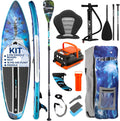SereneLife Inflatable Stand Up Paddle Board Set - SUP with 32' Wide Stable Design, Includes Detachable Seat, 3-Shaft Paddle, Electric Paddle Board Pump, Non-Slip EVA Deck - 350 lbs Capacity