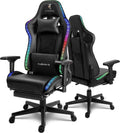 LED Gaming Chair,Massage Gaming Chair with Speakers,Ergonomic Video Game Chairs,PU Leather Swivel Chair with Lumbar Support, Adults Teens Computer Chair.,Black
