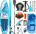 SereneLife Inflatable Stand Up Paddle Board Set - SUP with 32' Wide Stable Design, Includes Detachable Seat, 3-Shaft Paddle, Electric Paddle Board Pump, Non-Slip EVA Deck - 350 lbs Capacity