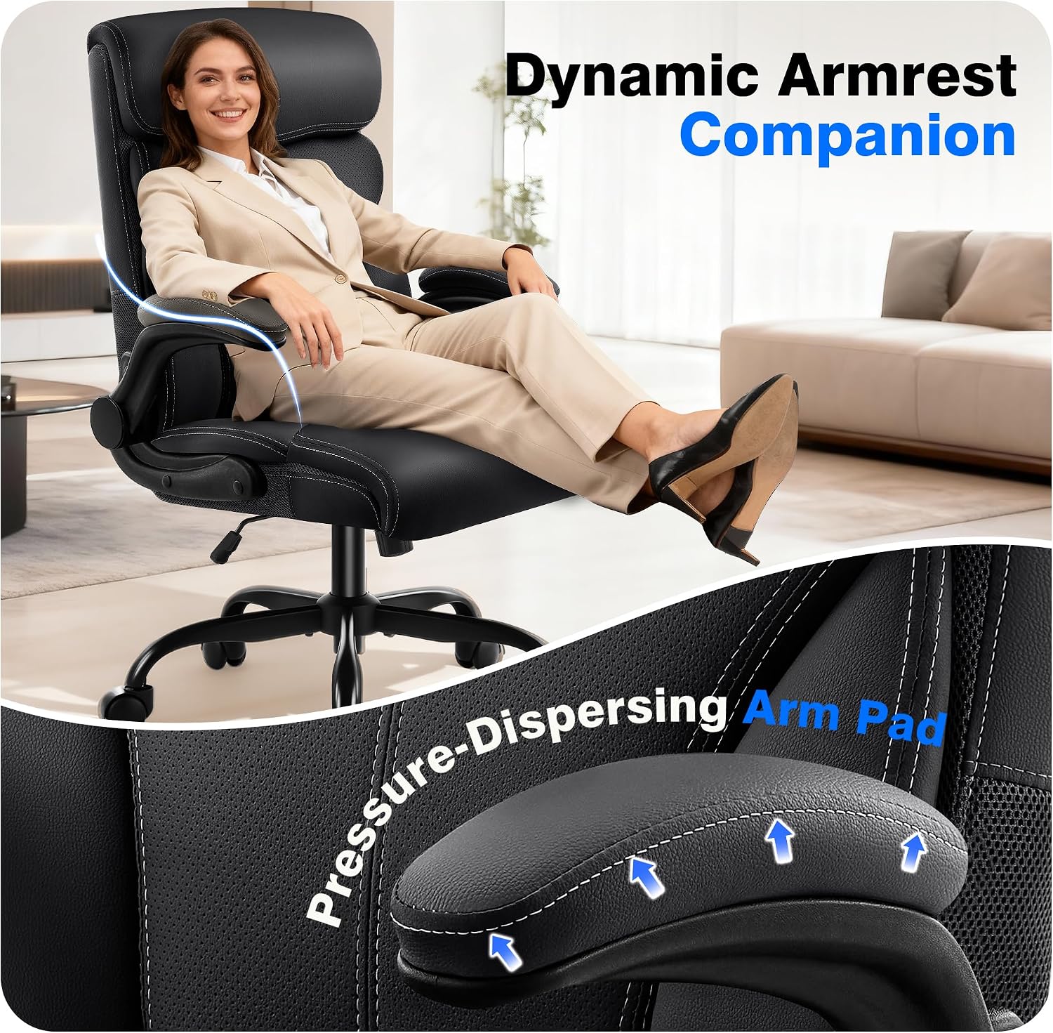 AreShark Office Chair - Executive High Back Breathable Comfy Desk Chair with Lumbar Support - Ergonomic Leather Rolling Swivel Computer Chair with Rock Function for Working Studying Gaming Relaxing