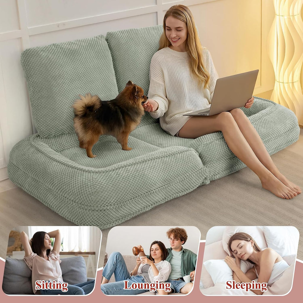 Human Dog Bed, Lazy Sofa Couch, Plush Floor Gaming Chair,5 Adjustable Position, sit, Sleep, fold, Suit to Put in Bedroom, Living Room,Space Saving Design (Green)