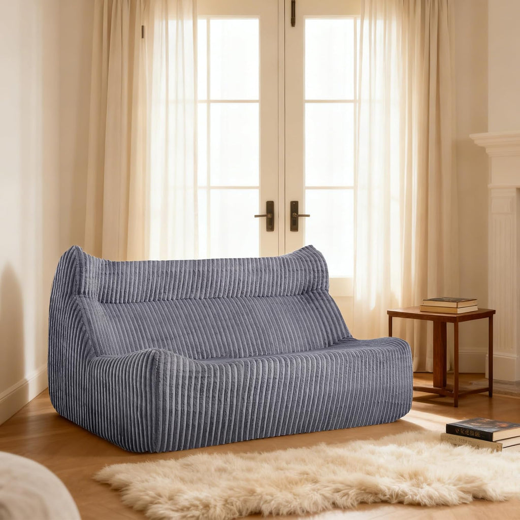 Bean Bag Chairs for Adults, Giant Bean Bag Chair, Memory Foam Lounge Chair, Comfy Lazy Floor Chair, Bean Bag Sofa for Living Room, Bedroom and Office, Loveseat Bean Bag (Grey)