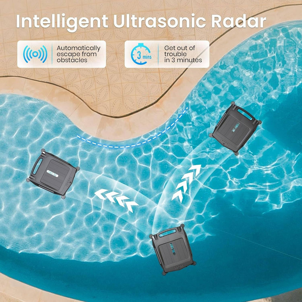 Pool Cleaning Robot, Solar Powered Above Ground Pool Skimmer, Fast Dual Charging, Stronger Suction, Automatic Obstacle Avoidance, for Above Water Pools