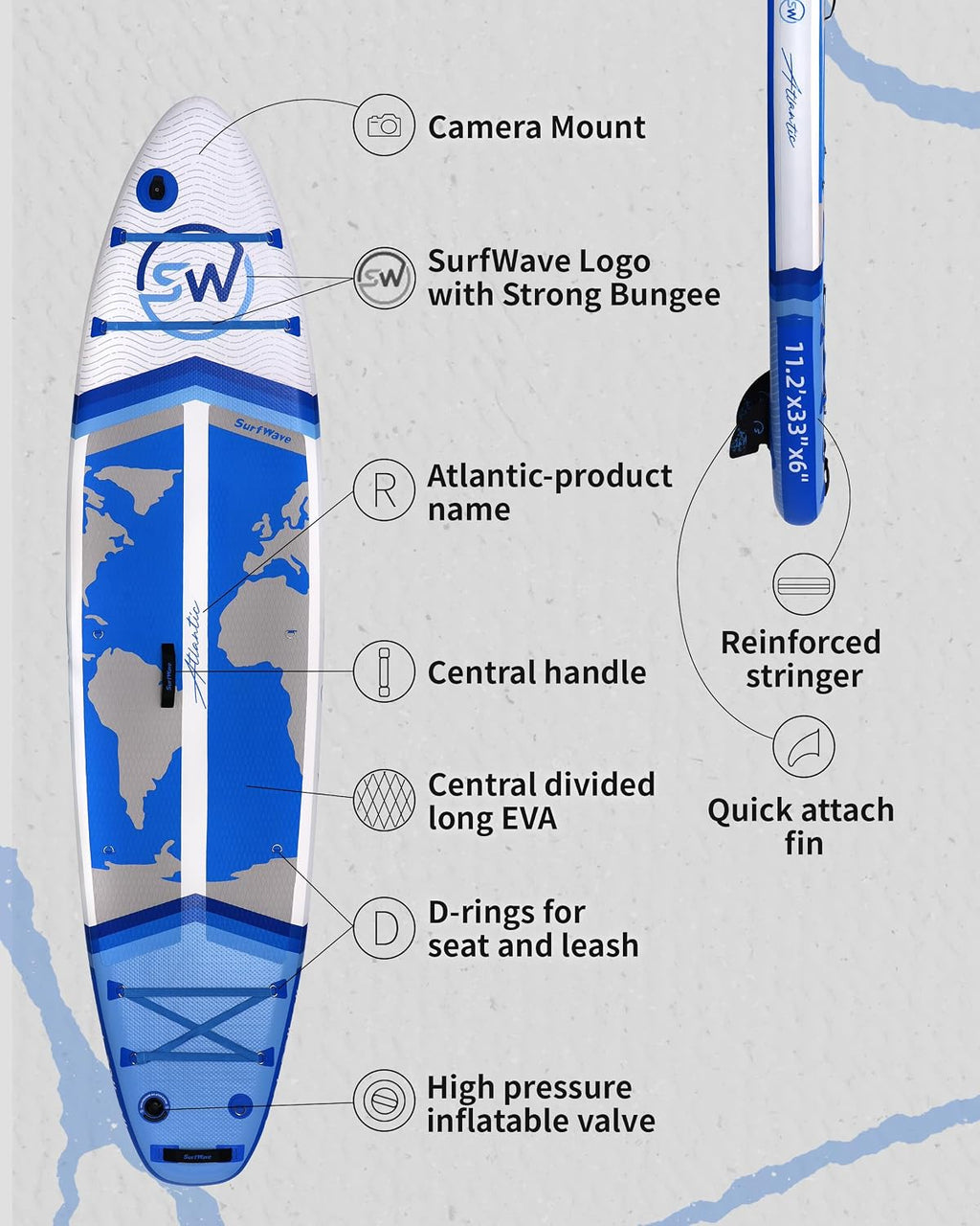 Inflatable Stand Up Paddle Board with SUP Accessories, 11'x34 x6 Surf Board with Stable Wide Deck and 3PCS Adjustable Paddle for Adults, Kids, Beginners