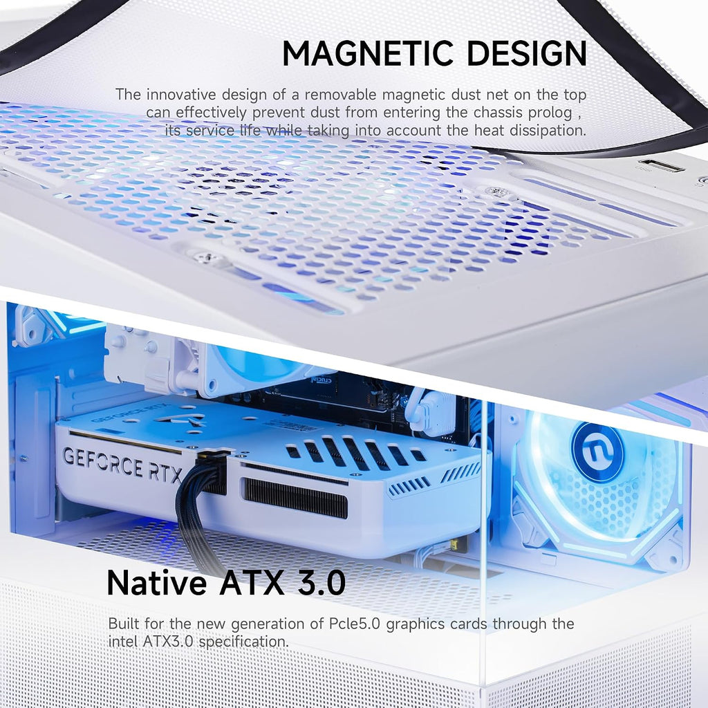 NINGMEI Gaming PC Desktop, AMD Ryzen 7 9700X 8 core 3.8GHz(up to 5.5GHz), GeForce RTX 5060 8GB, 16GB DDR5 RAM 6000MHz, 1TB NVME SSD, 650W PSU, Windows 11 Home, WiFi, White