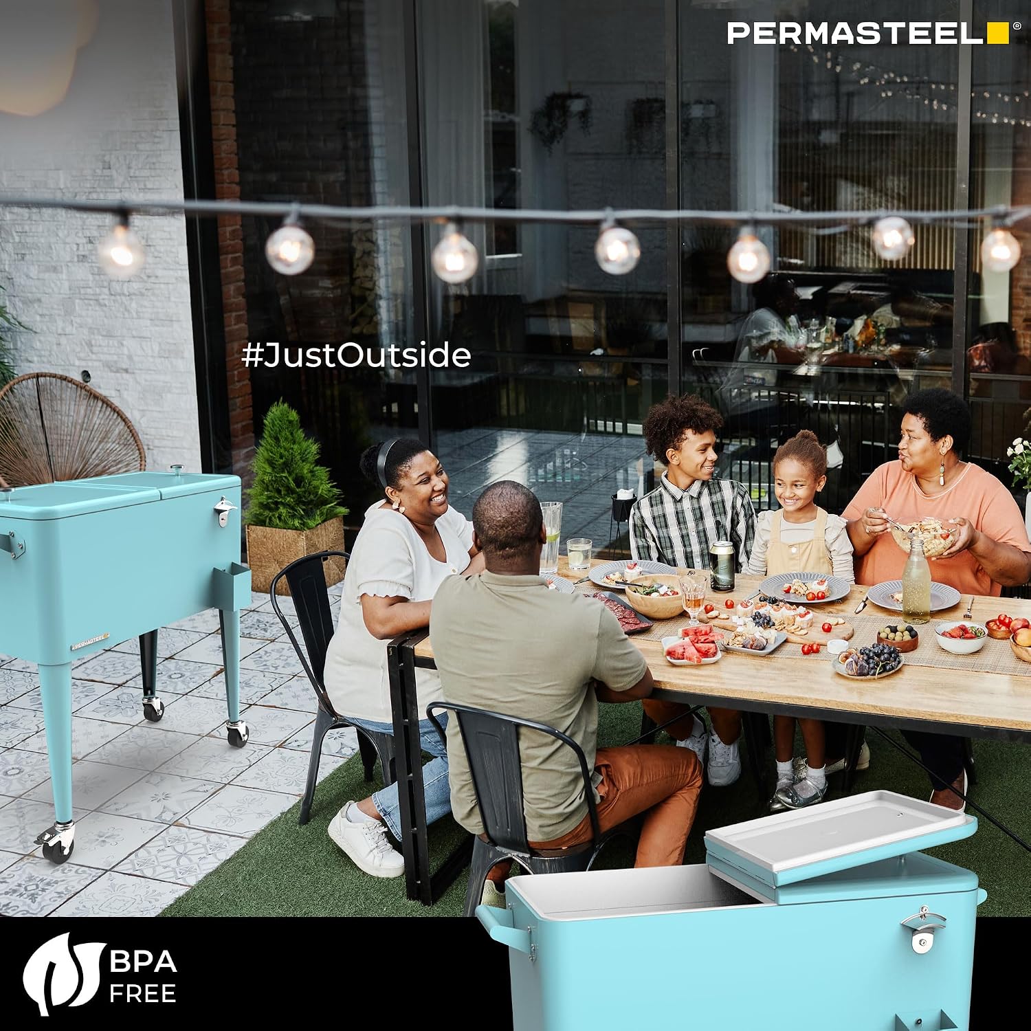 Permasteel 80-Qt Large Outdoor Patio Cooler with Wheels & Handles, Portable Rolling Hard Cooler for Outside, Retro Ice Cooler Cart, Beverage Can Coolers for Backyard Parties