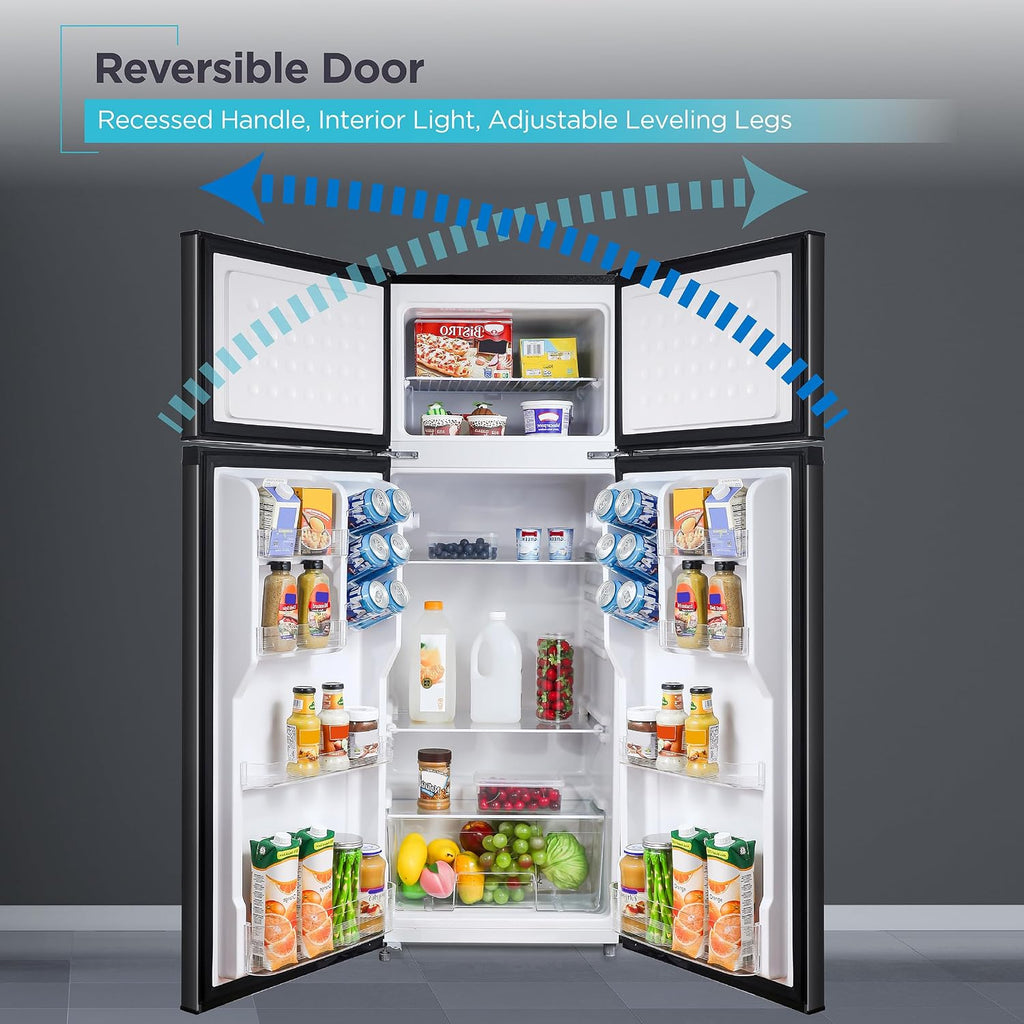 BLACK+DECKER 7.7 Cu. Ft. Top Mount Refrigerator with Freezer, 2 Door Fridge with Top Freezer and Mechanical Temperature Control, For Homes and Apartments, BDA77LAB, Black
