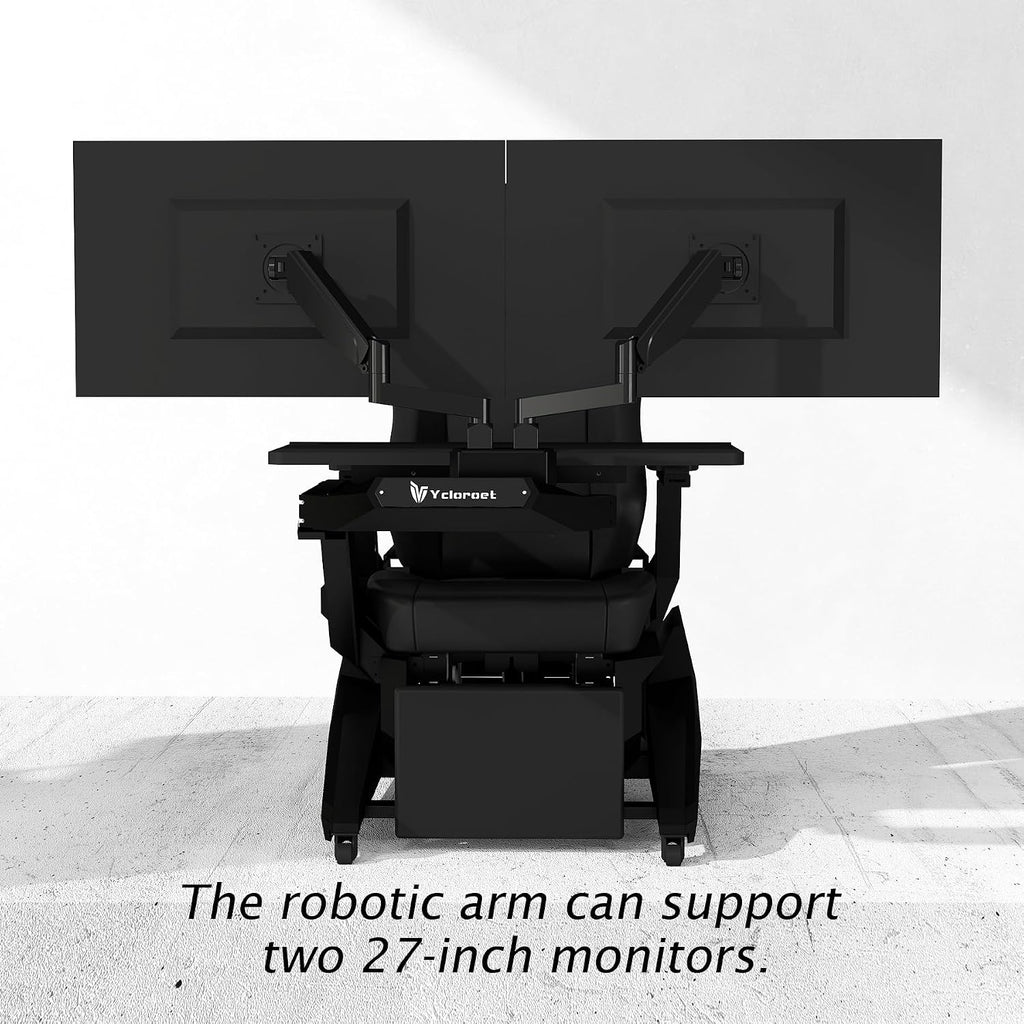 Zero-Gravity Gaming & Office Chair with Dual Monitor Arm, Mobile Reclining Workstation for Home Office and Ergonomic Gaming Setup