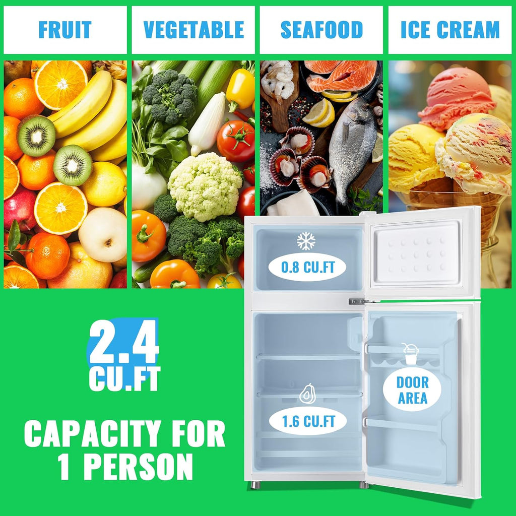 DEMULLER 45L Mini Fridge with Top Freezer Small Refrigerator with Two Door & 7 Temperature Settings & 2 Remoable Shelves Ideal for Kitchen Office Apt White