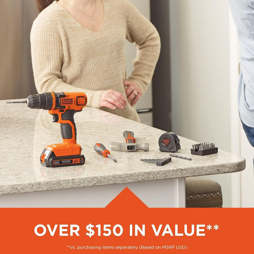 BLACK+DECKER 20V MAX 68-Piece Cordless Drill and Home Tool Project Kit with Tool Storage Bag (LDX120PK)