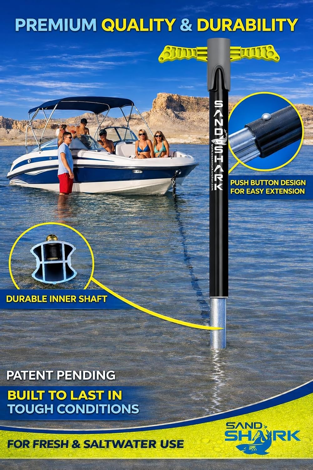 SandShark Supersport 3.0 Shallow Water Anchor - Great Jet Ski, PWC, Pontoon Boat Accessory - Adjusts 29'-48' w/Case