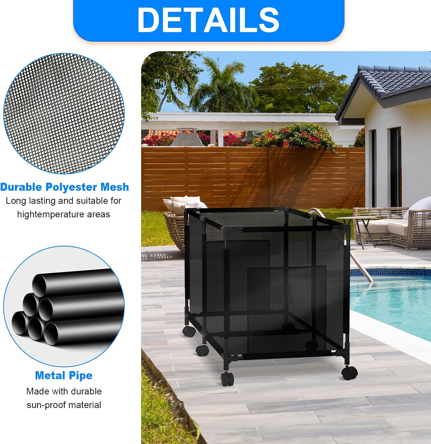 Version 2 Metal Pool Storage bin,Poolside Storage Organizer,Holder for Outdoor, Pool, Patio, Garden,Organizer for Toys, Floats, and Swimming Equipments,2-Size (LARGE)