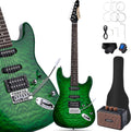 Leo Jaymz 39' Full Size ST Style Electric Guitar Starter Kit with SSH Pickup, 5W Portable Amp, Tuner, Gig Bag, Strap & Accessories (Green Ocean 5W)