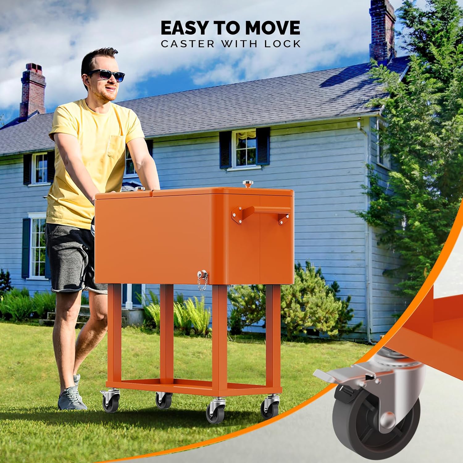 VINGLI Rolling Ice Chest, Portable Patio Party Bar Drink Cooler Cart, with Shelf, Beverage Pool with Bottle Opener