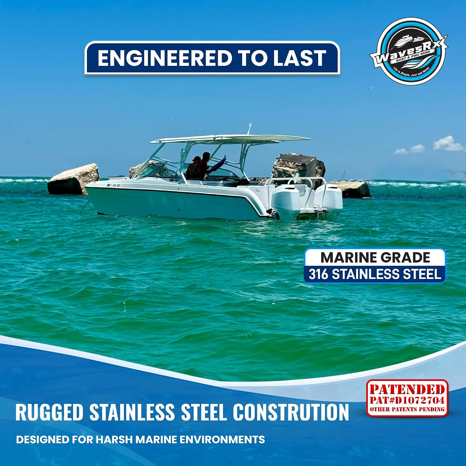 WAVESRX TriAnchor - Stainless Steel Folding PWC & Boat Anchor | Sets Instantly for Effortless Boat & Jet Ski Anchoring | Compact Patent-Pending Design Grips Better Than Plow, Fluke or Box Anchor