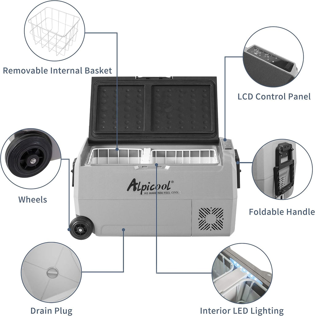 Alpicool T36 Dual Temperature Control 12 Volt Refrigerator 38 Quart Portable Car Fridge Freezer (-4°F~68°F) for Truck, RV, Boat, Camping and Travel