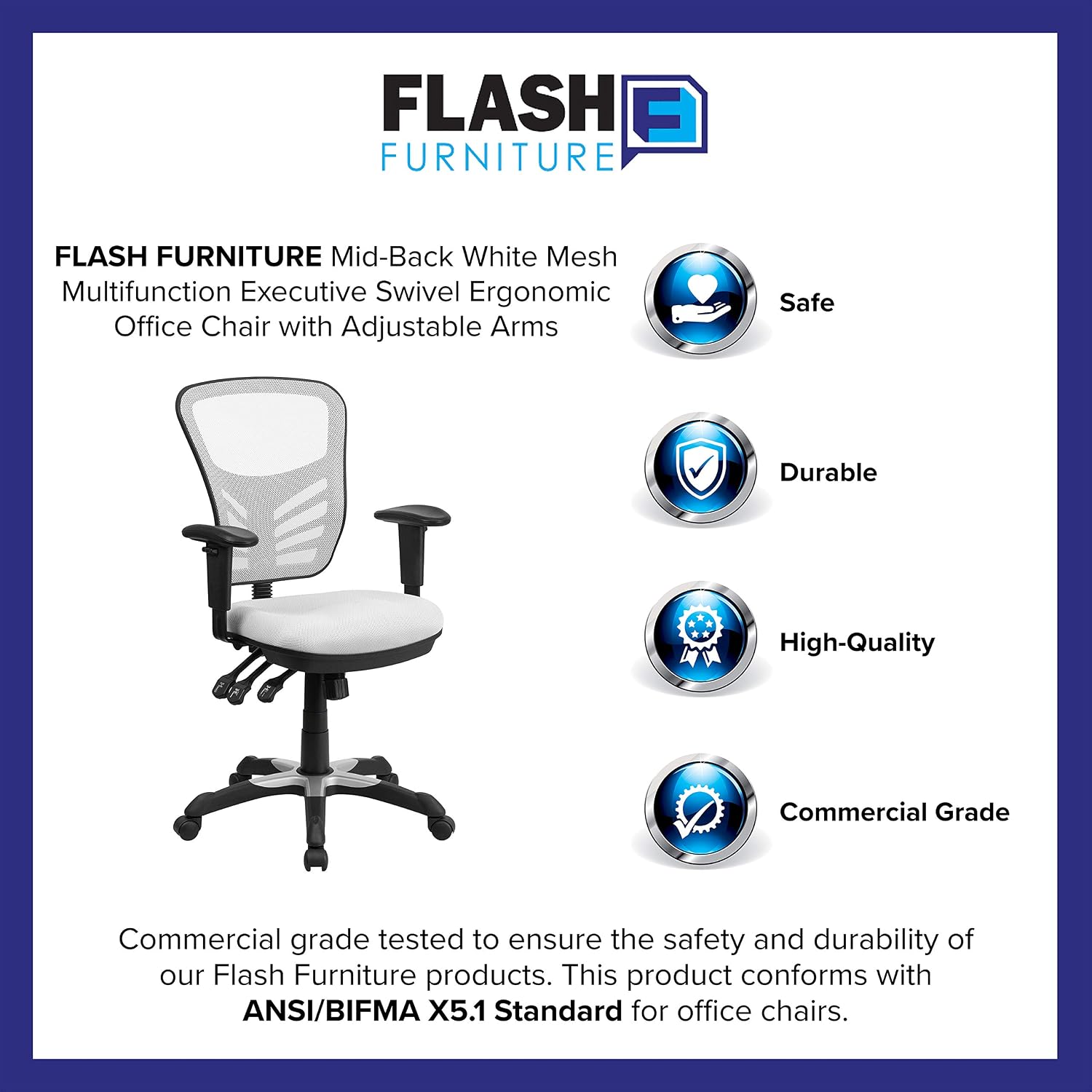 Flash Furniture Nicholas Mid-Back Swivel Office and Gaming Chair, Ergonomic Mesh Office Chair with Adjustable Lumbar Support and Height, White