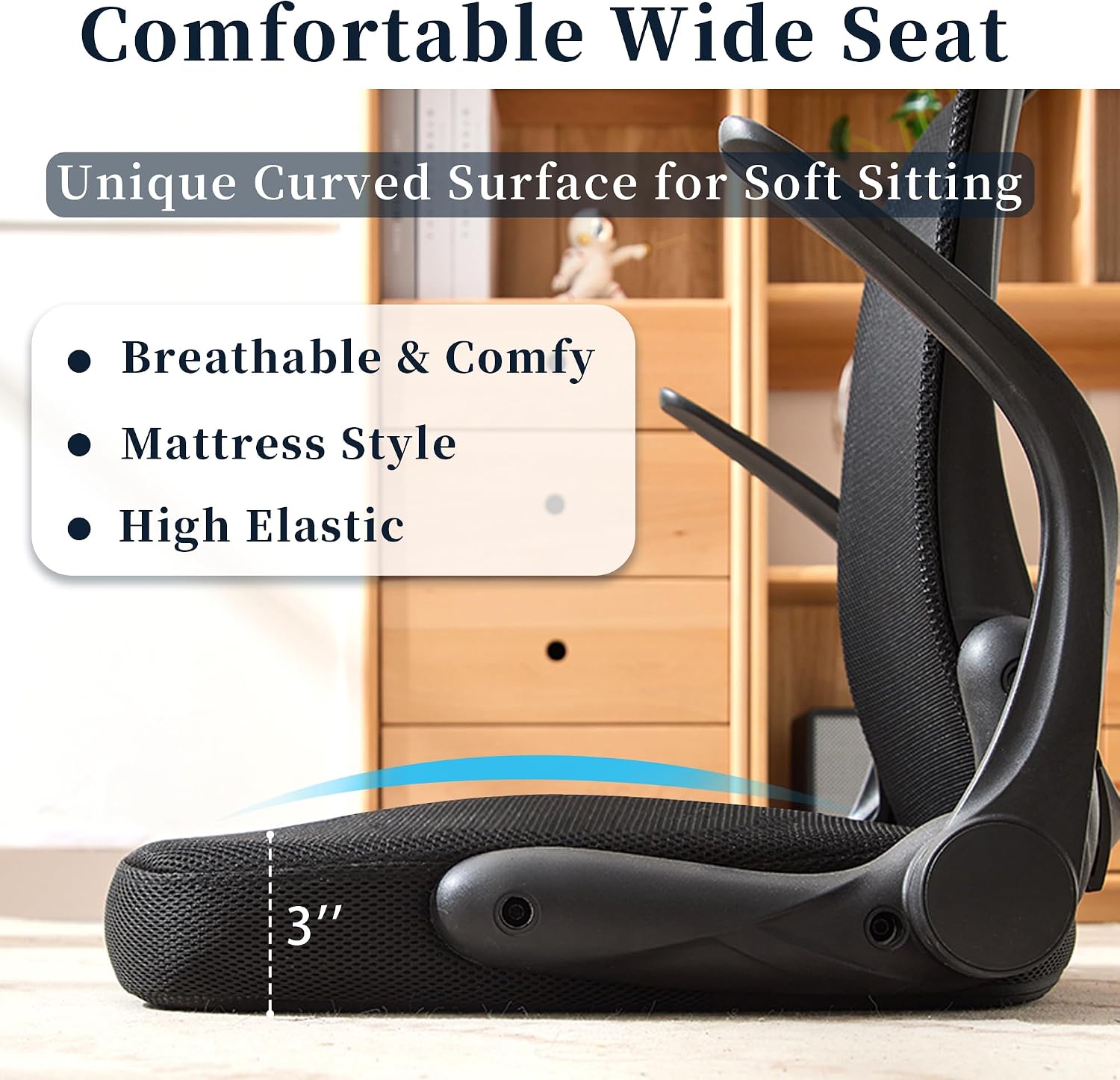 Ergonomic Floor Chair Foldable - Adjustable Armrest & Mesh Back, Thick Cushioned Seat for Gaming Reading Meditation, Multi-Use for Living Room, Bed, Tatami